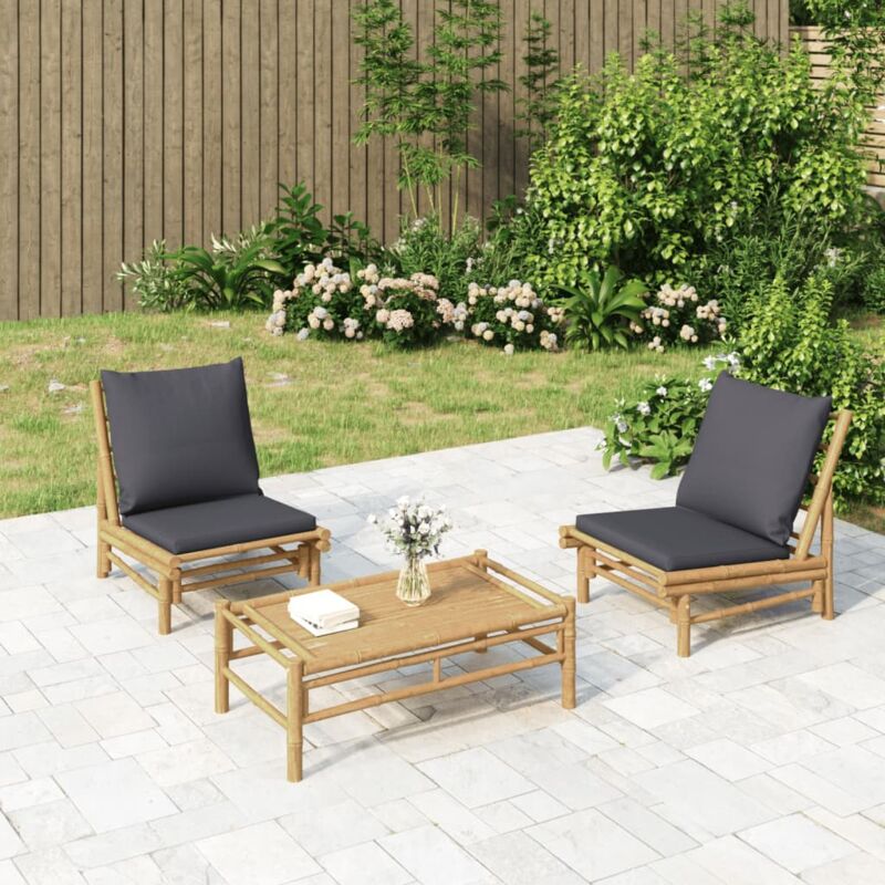 foto del prodotto vidaxl sedie da giardino 2 pz con cuscini grigio scuro in bamb 812123