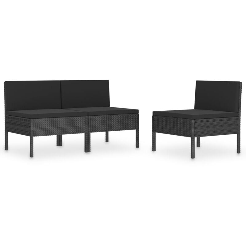 foto del prodotto vidaxl sedie da giardino 3 pz con cuscini in polyrattan nere