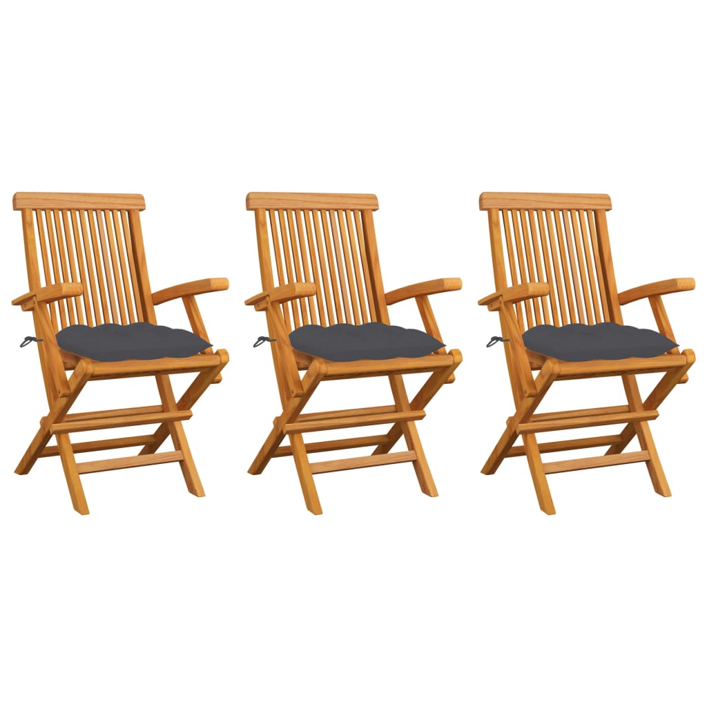 foto del prodotto vidaxl sedie da giardino con cuscini antracite 3pz legno massello teak