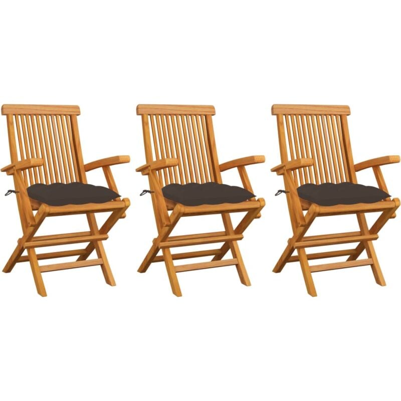 foto del prodotto vidaxl sedie da giardino con cuscini tortora 3 pz legno massello teak