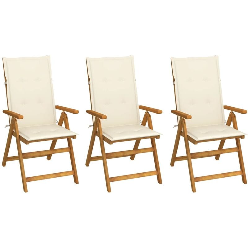 foto del prodotto vidaxl sedie da giardino pieghevoli 3 pz con cuscini acacia massello