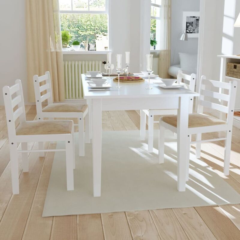 foto del prodotto vidaxl sedie da pranzo 4 pz bianche legno massello di hevea e velluto