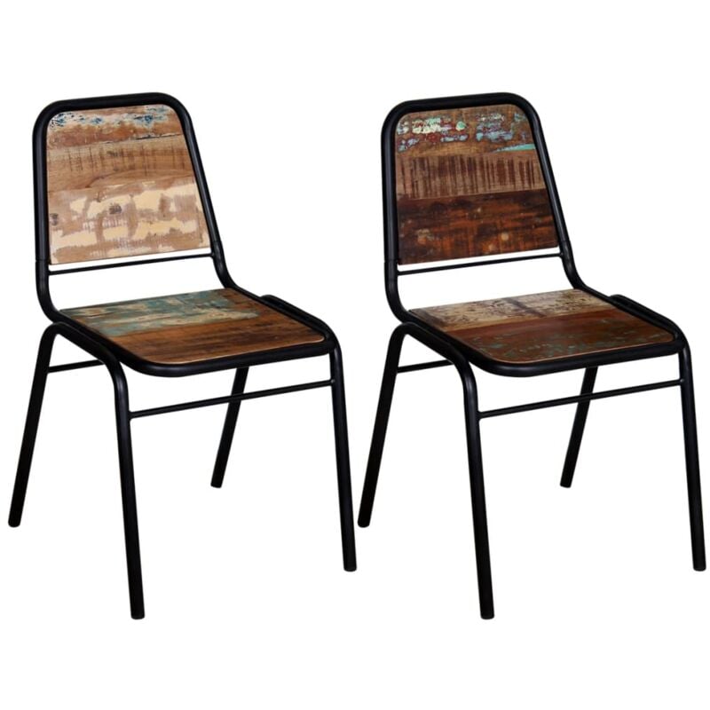 foto del prodotto vidaxl sedie da pranzo set in legno massello di recupero e acciaio multicolore vari pezzi modelli 2 pz