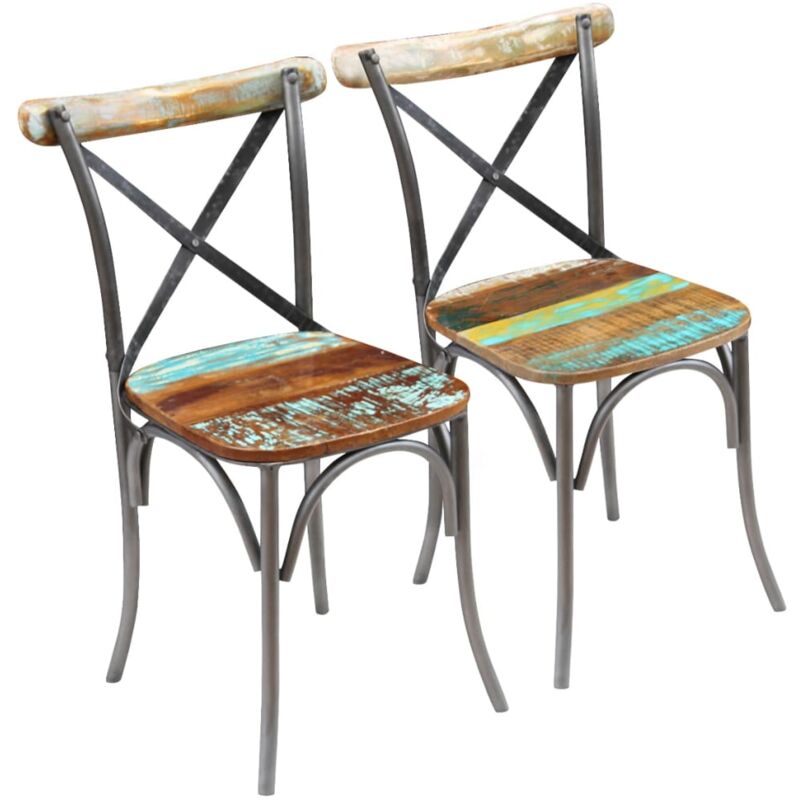 foto del prodotto vidaxl sedie da pranzo set in legno massello di recupero multicolore vari pezzi modelli 2 pz