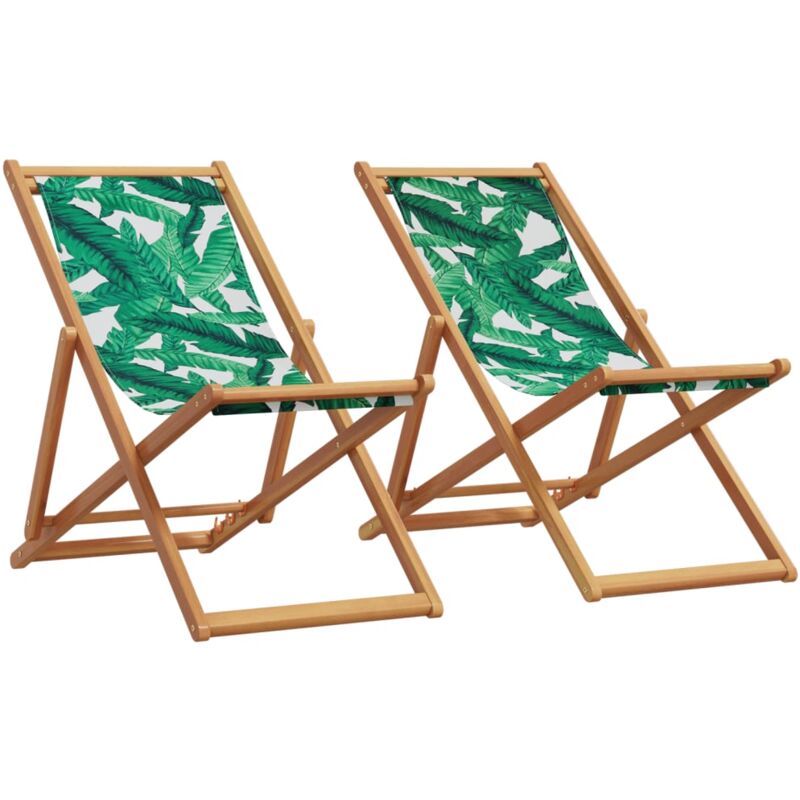 foto del prodotto vidaxl sedie da spiaggia pieghevoli 2 pz motivo foglie tessuto e legno
