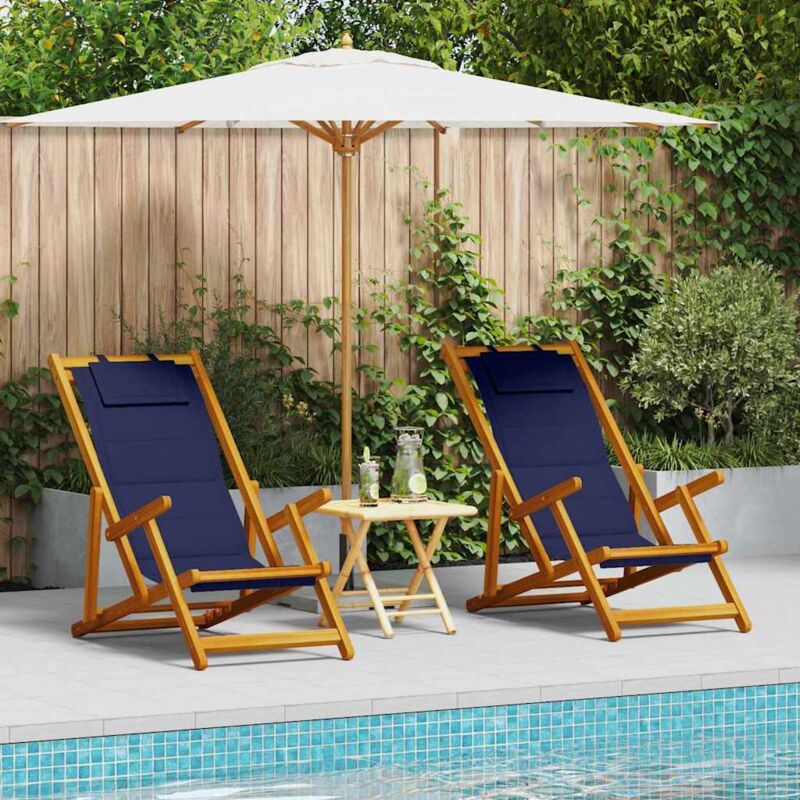foto del prodotto vidaxl sedie da spiaggia pieghevoli set di 2, blu, legno di acacia e textilene