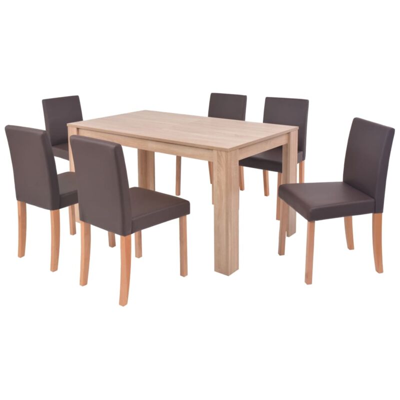 foto del prodotto vidaxl sedie e tavolo pranzo 7 pz in pelle artificiale quercia marrone