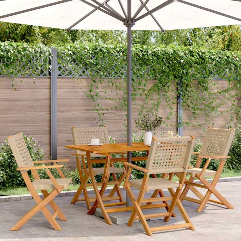 foto del prodotto vidaxl sedie giardino pieghevoli 4pz beige polyrattan e legno massello