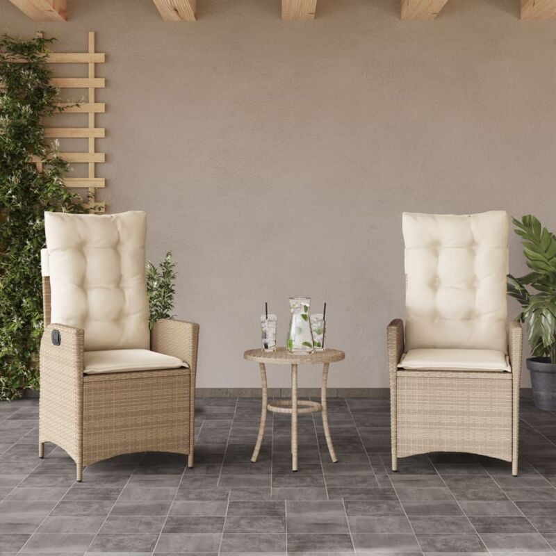 foto del prodotto vidaxl sedie reclinabili da giardino 2pz con cuscini beige polyrattan