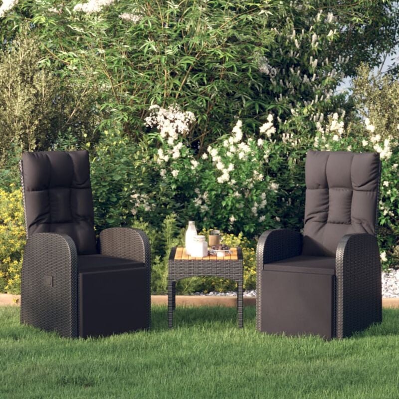 foto del prodotto vidaxl sedie reclinabili da giardino con cuscini 2pz nero polyrattan
