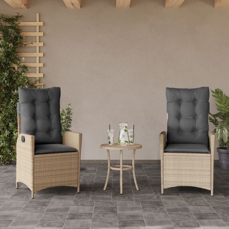 foto del prodotto vidaxl sedie reclinabili giardino 2pz cuscini beige misto polyrattan