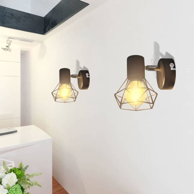 foto del prodotto vidaxl set 2 applique con rete in stile industriale nero lampadina led