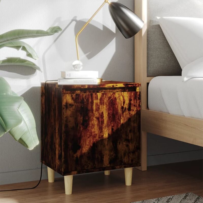 foto del prodotto vidaxl set 2 comodini gambe in legno massello dotati di anta vari colori disponibili colore rovere fumo