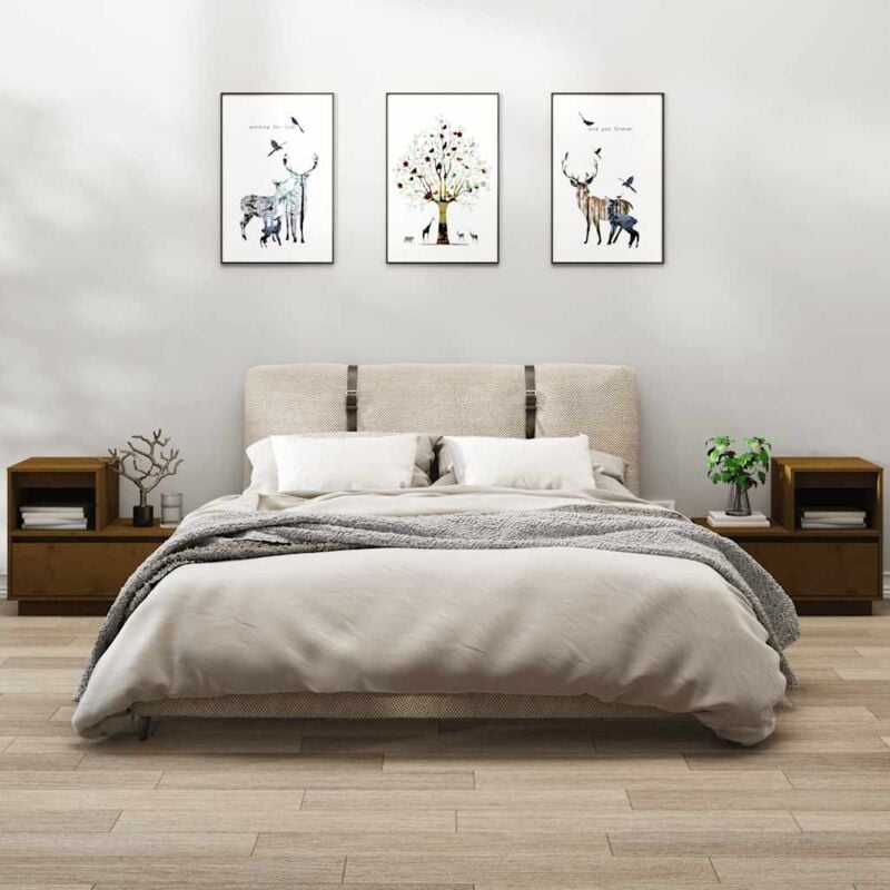 foto del prodotto vidaxl set 2 comodini in legno massello con cassetto e piano superiore vari colori colore marrone scuro