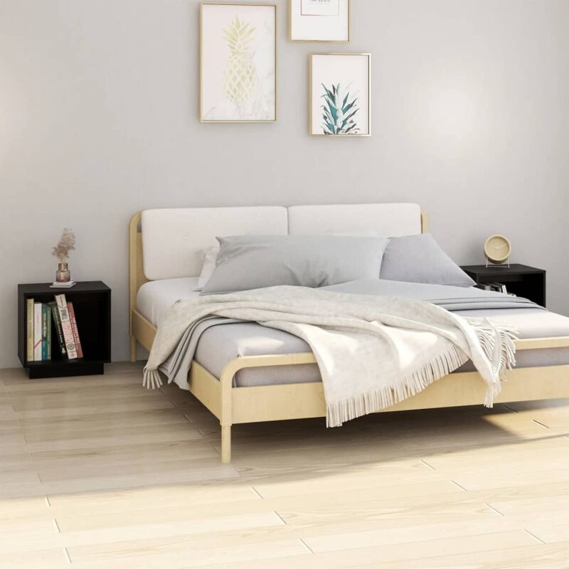 foto del prodotto vidaxl set 2 comodini in legno per camera da letto con scomparto aperti vari colori colore nero