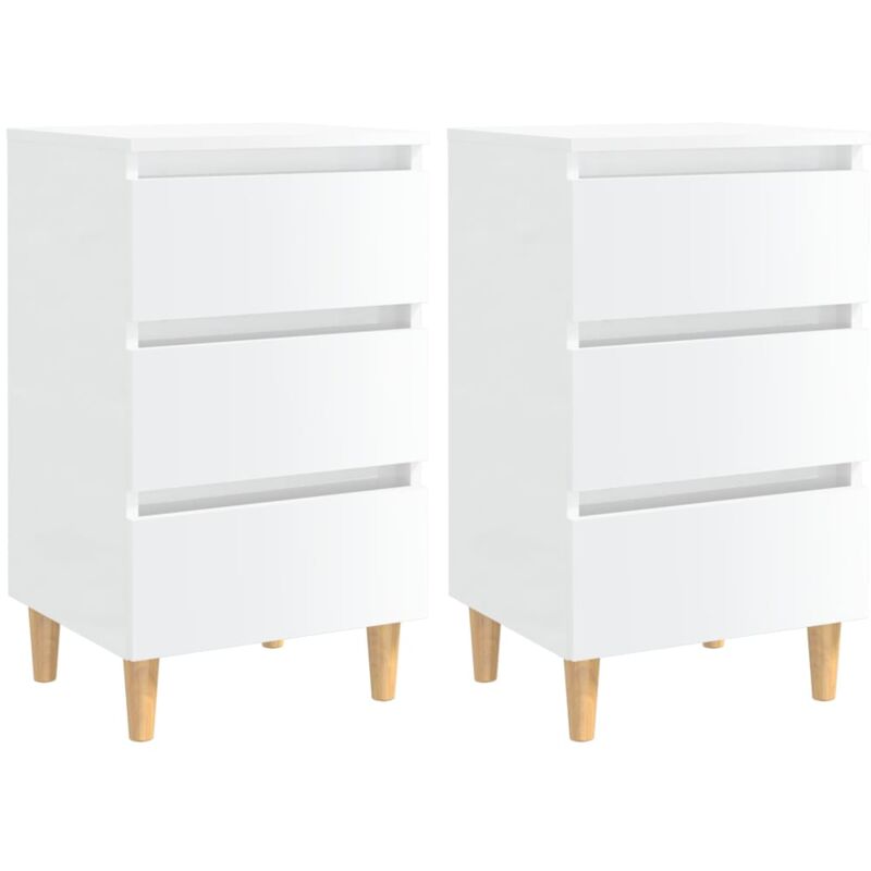 foto del prodotto vidaxl set 2 comodini per camera da letto con piedi in legno e 3 cassetti vari colori colore bianco lucido