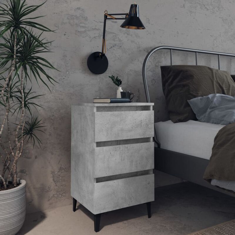 foto del prodotto vidaxl set 2 comodini per camera da letto con piedi in metallo e 3 cassetti vari colori colore cemento