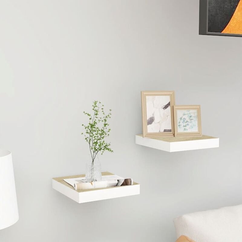 foto del prodotto vidaxl set 2 mensole a muro moderne ideali per ogni ambiente 23x23x8cm vari colori colore rovere e bianco