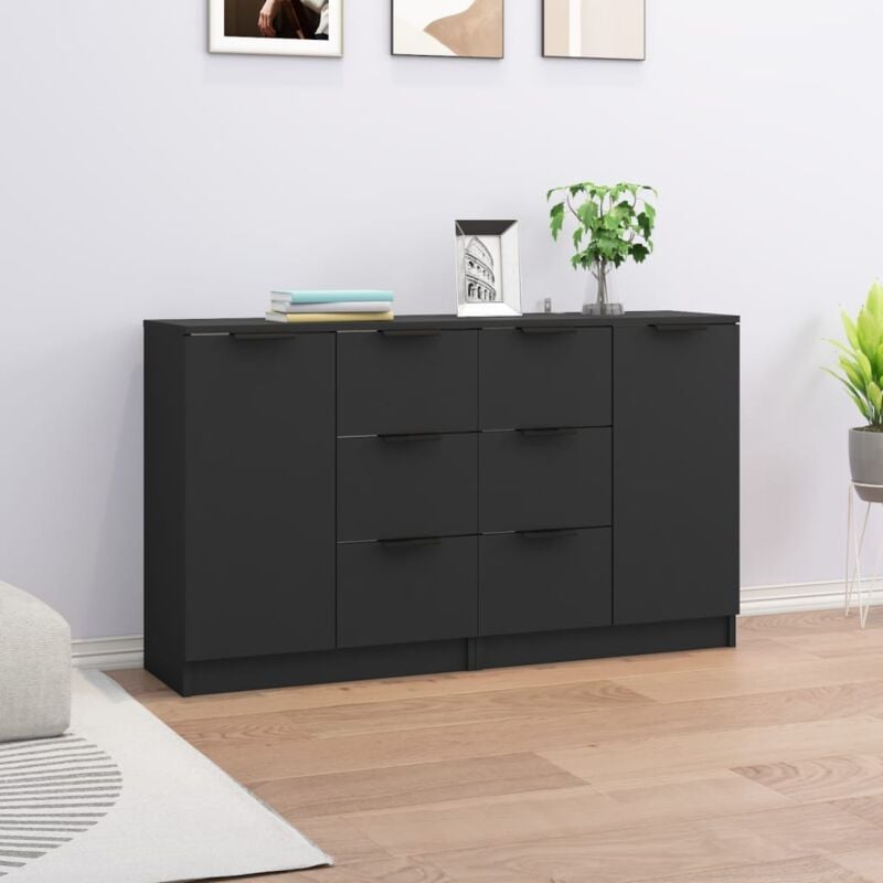 foto del prodotto vidaxl set 2 mobili credenza con anta 3 cassetti laterali design elegante vari colori colore nero