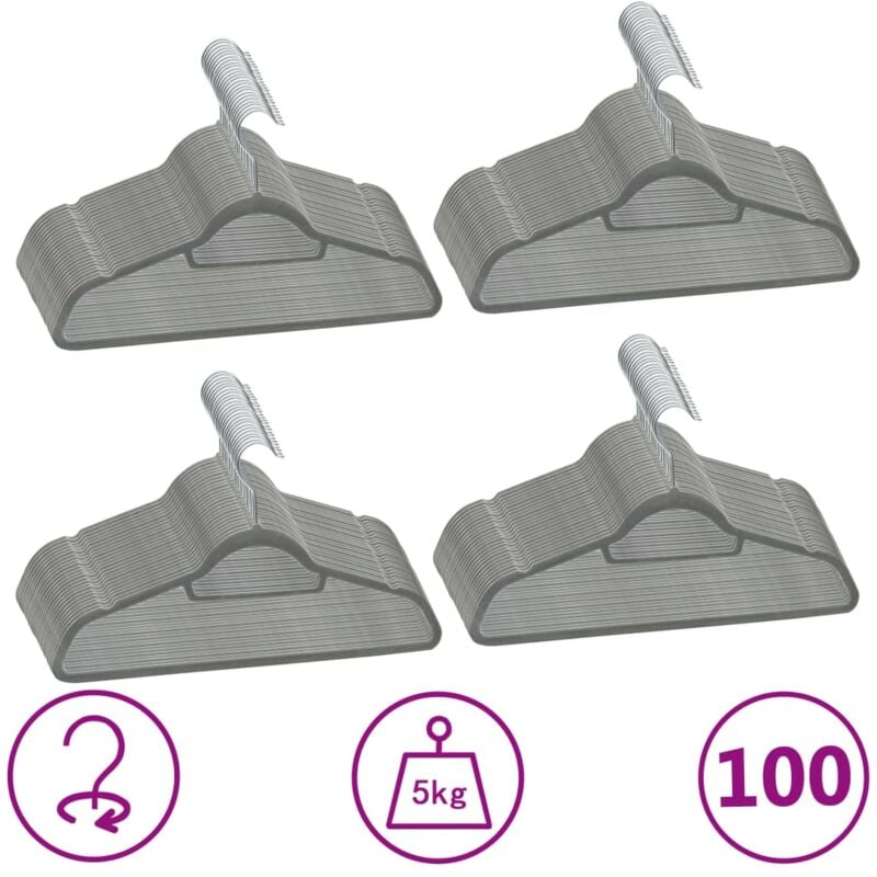 foto del prodotto vidaxl set appendiabiti 100 pz antiscivolo grigio in velluto