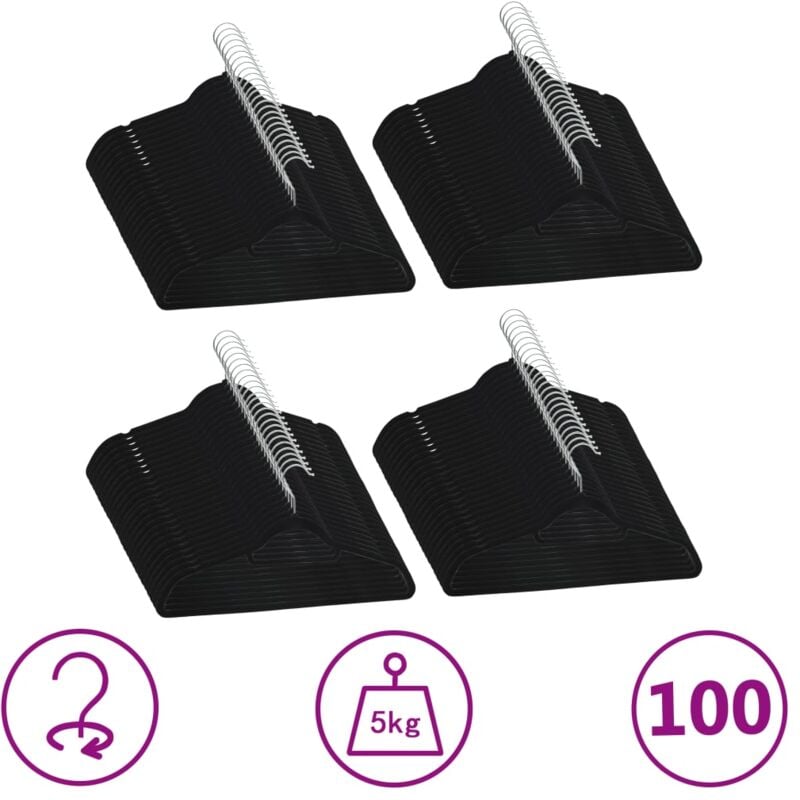 foto del prodotto vidaxl set appendiabiti con antiscivolo in velluto nero vari pezzi modelli 100 pz