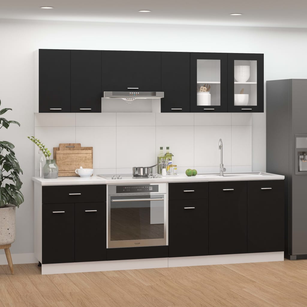 foto del prodotto vidaxl set armadi da cucina 8 pz nero in truciolato