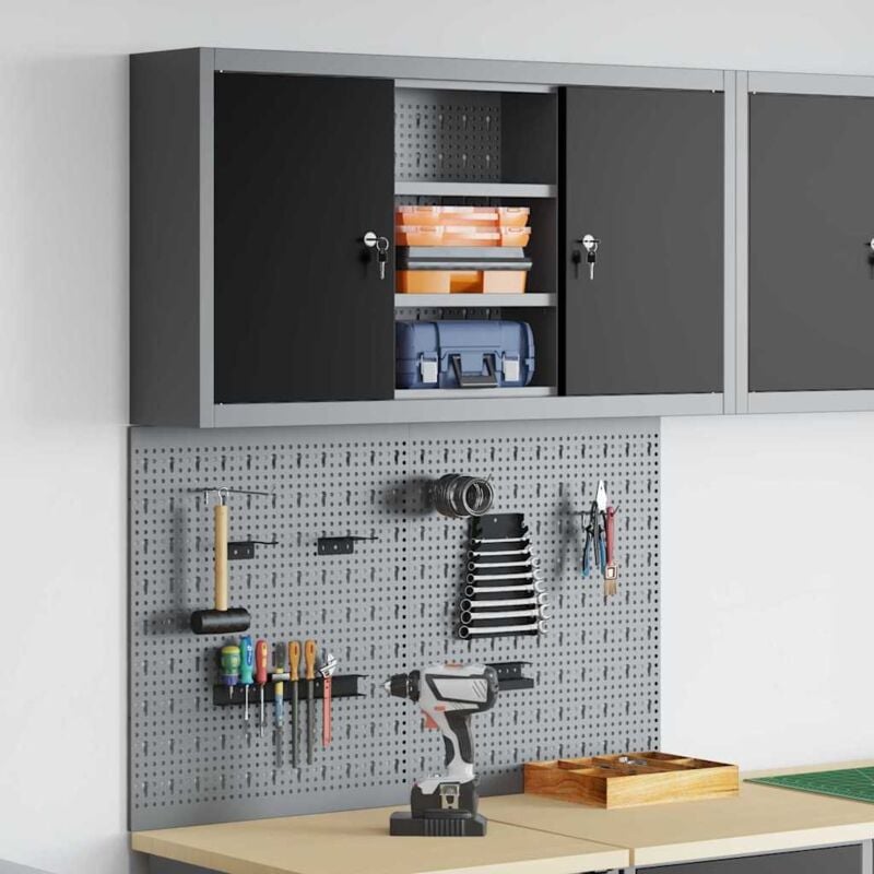 foto del prodotto vidaxl set armadietto degli strumenti e pannello forato 3 pcs nero
