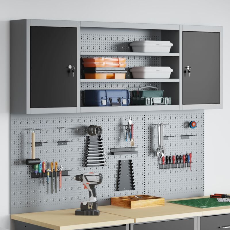 foto del prodotto vidaxl set armadietto degli strumenti e pannello forato 6 pcs nero