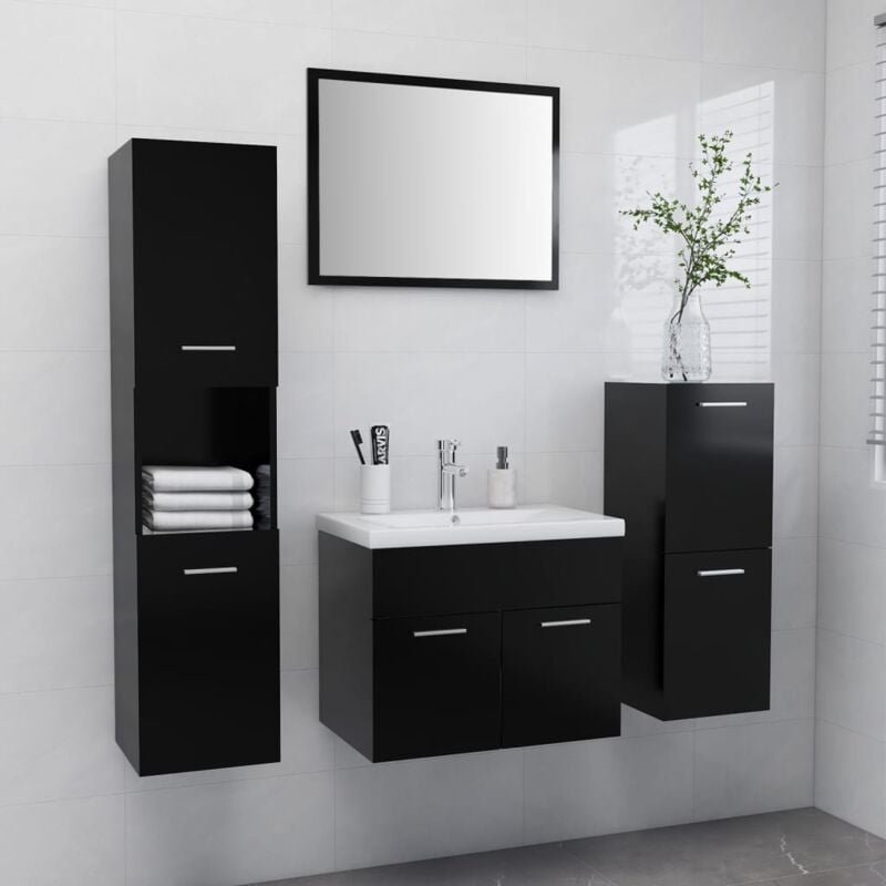 foto del prodotto vidaxl set bagno con sottolavabo 60cm lavabo mobile basso e alto specchio vari colori colore nero