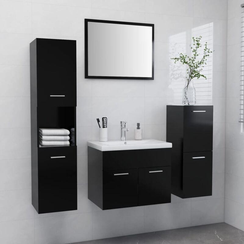 foto del prodotto vidaxl set bagno con sottolavabo armadietto basso armadio alto e specchio vari colori colore nero