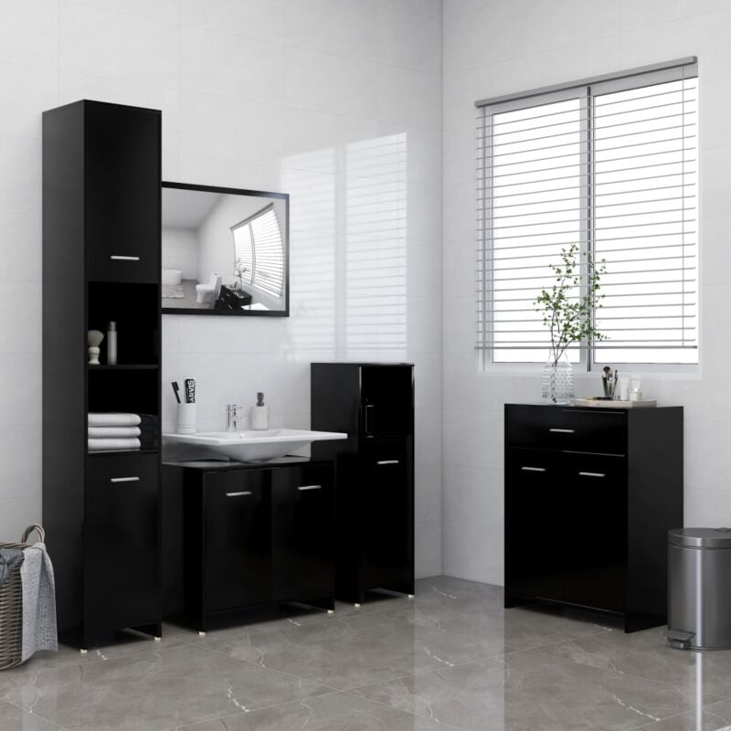 foto del prodotto vidaxl set bagno con sottolavabo mobile basso e alto armadio e specchio vari colori colore nero