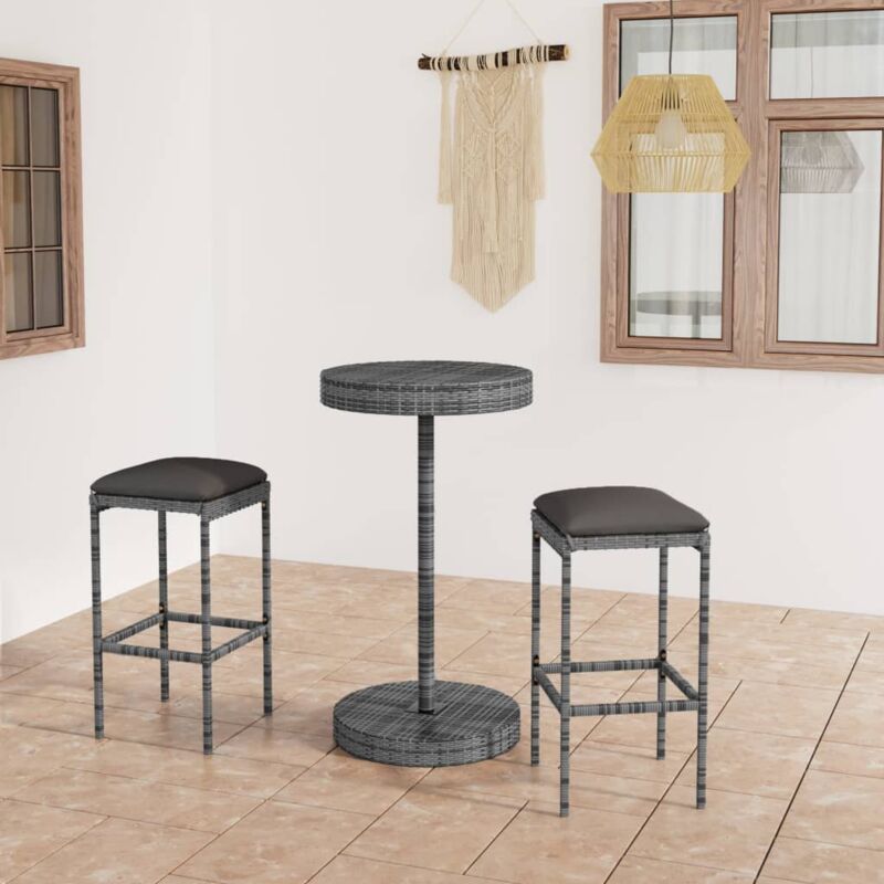 foto del prodotto vidaxl set bar da giardino 3 pz con cuscini in polyrattan grigio