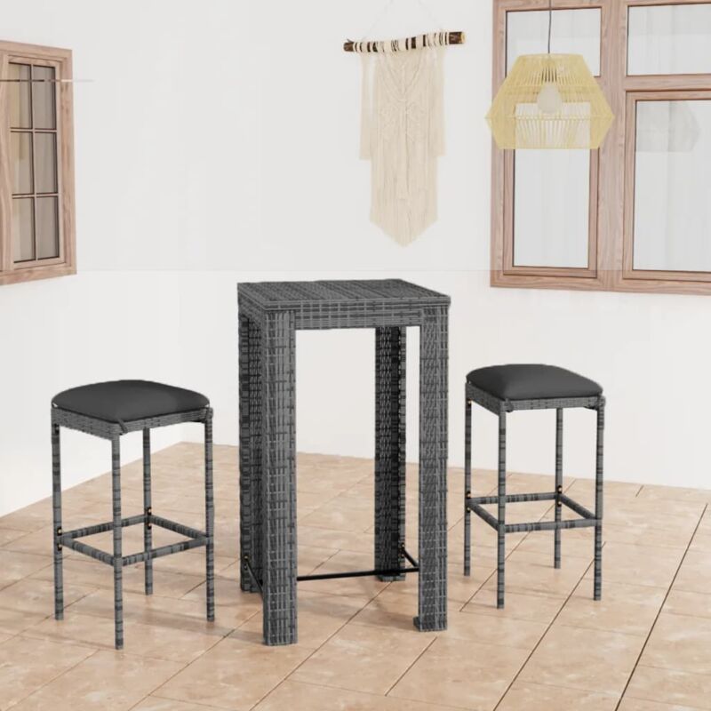 foto del prodotto vidaxl set bar da giardino 3 pz con cuscini in polyrattan grigio