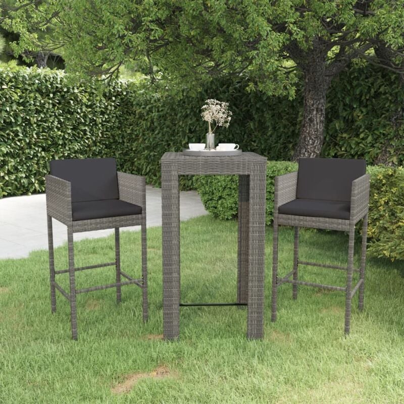 foto del prodotto vidaxl set bar da giardino 3 pz con cuscini in polyrattan grigio