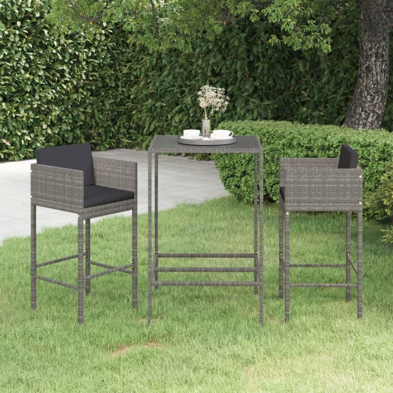 foto del prodotto vidaxl set bar da giardino 3 pz con cuscini in polyrattan grigio