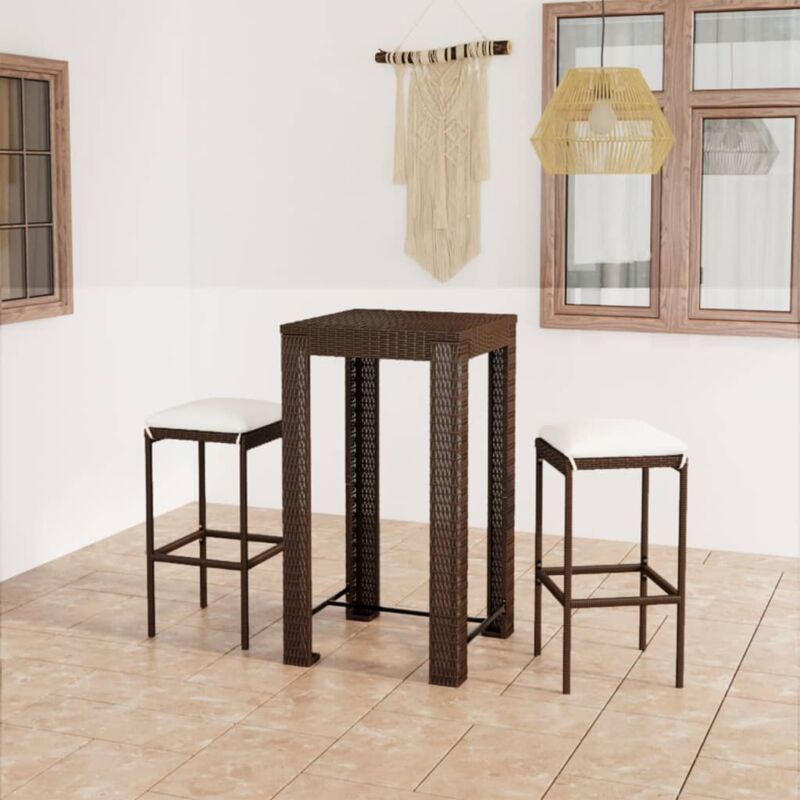 foto del prodotto vidaxl set bar da giardino 3 pz con cuscini polyrattan marrone