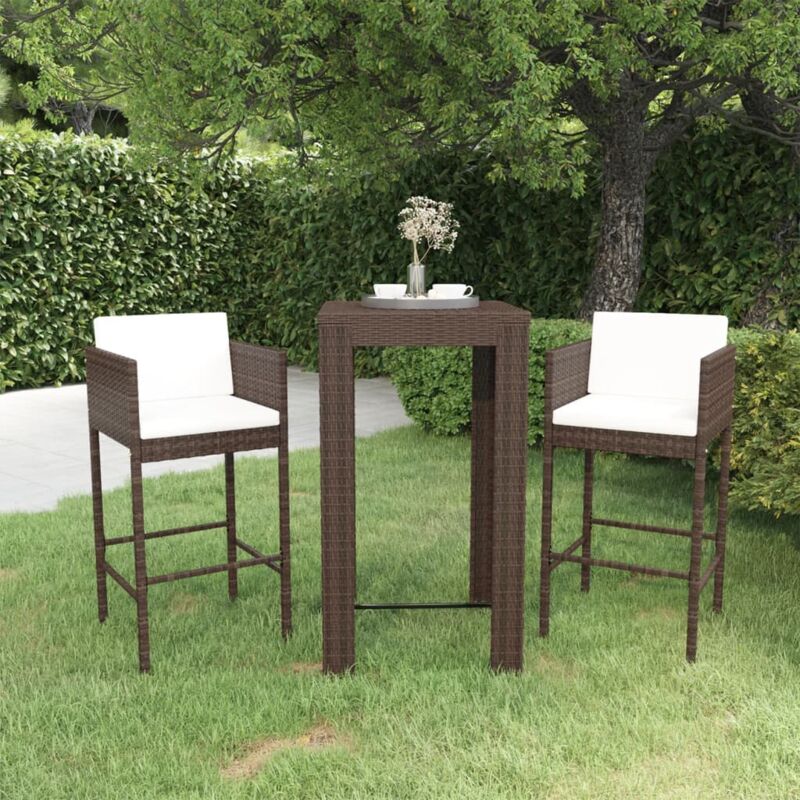 foto del prodotto vidaxl set bar da giardino 3 pz con cuscini polyrattan marrone