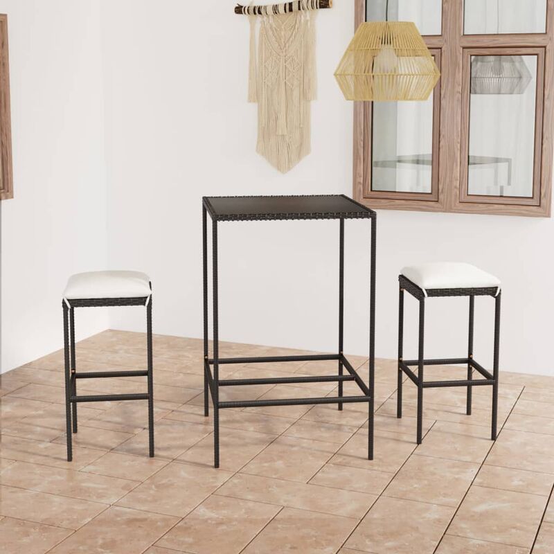 foto del prodotto vidaxl set bar da giardino 3 pz con cuscini polyrattan nero 535374