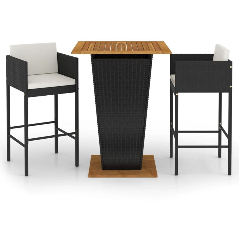 foto del prodotto vidaxl set bar da giardino 3 pz con cuscini polyrattan nero