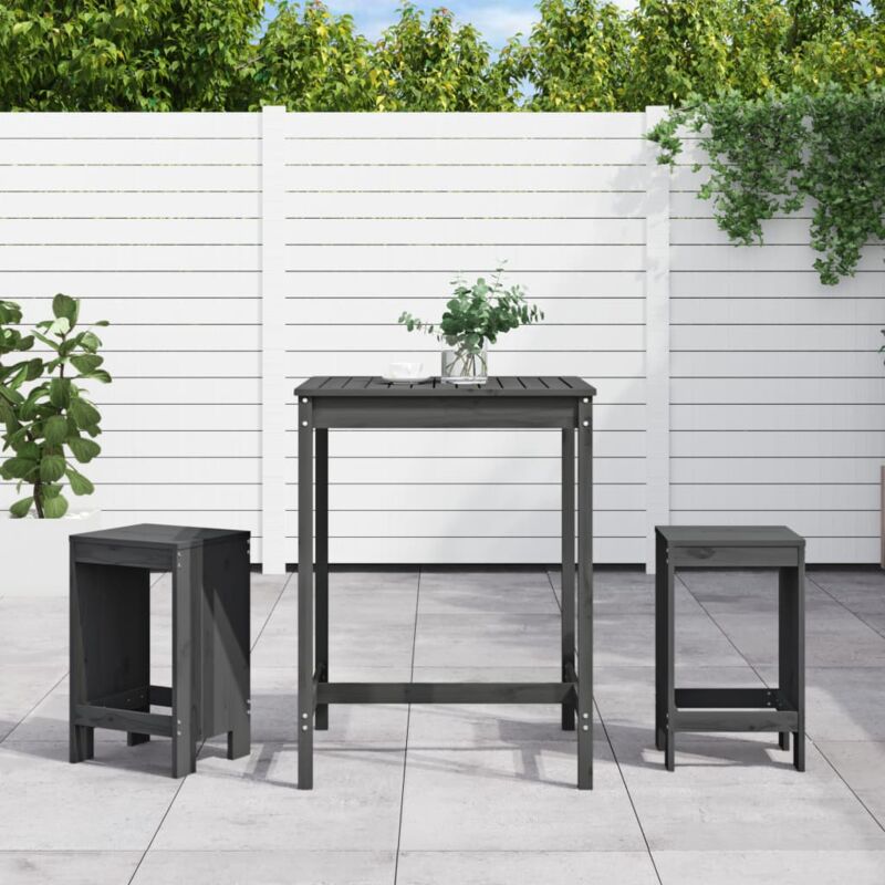 foto del prodotto vidaxl set bar da giardino 3 pz grigio in legno massello di pino