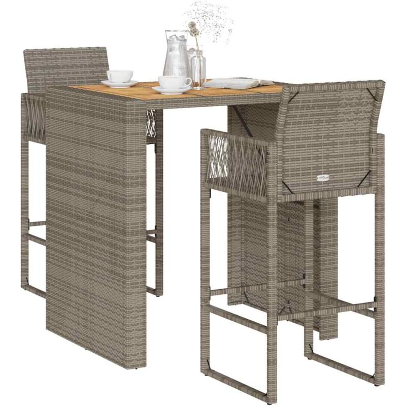 foto del prodotto vidaxl set bar da giardino 3pz senza cuscini grigio polyrattan acacia