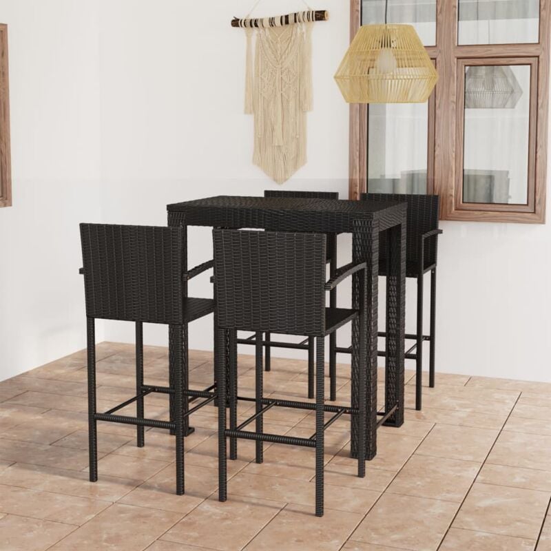 foto del prodotto vidaxl set bar da giardino 5 pz con braccioli in polyrattan nero