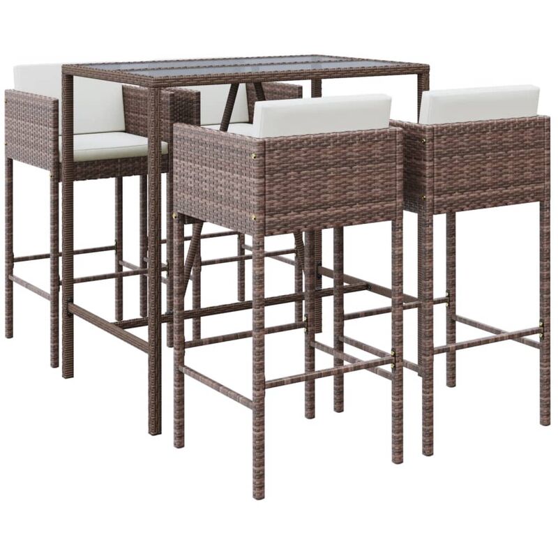 foto del prodotto vidaxl set bar da giardino 5 pz con cuscini in polyrattan marrone