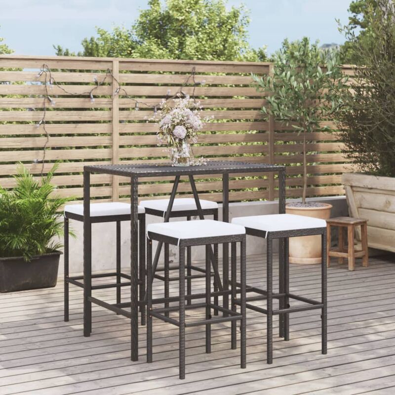 foto del prodotto vidaxl set bar da giardino 5 pz con cuscini in polyrattan nero 334273