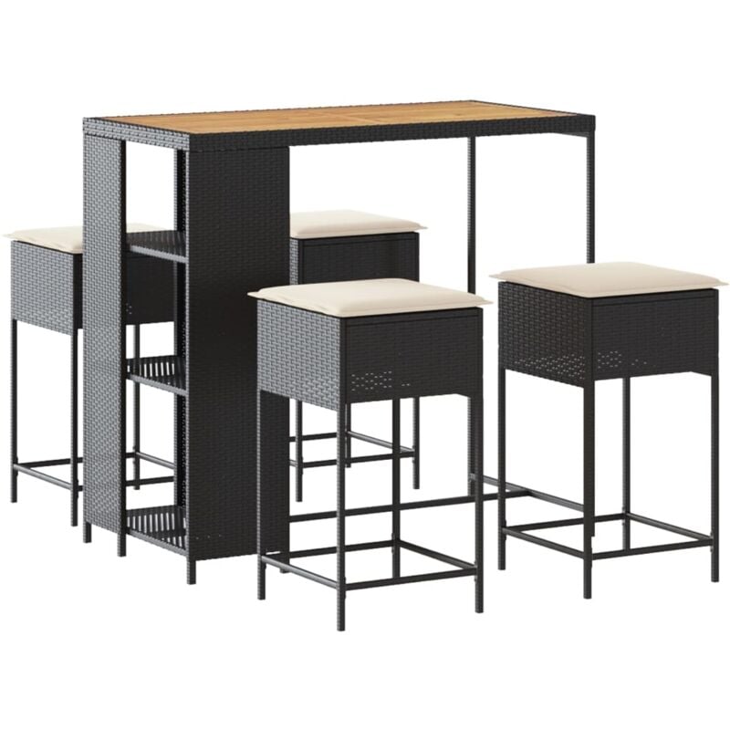 foto del prodotto vidaxl set bar da giardino 5 pz con cuscini in polyrattan nero