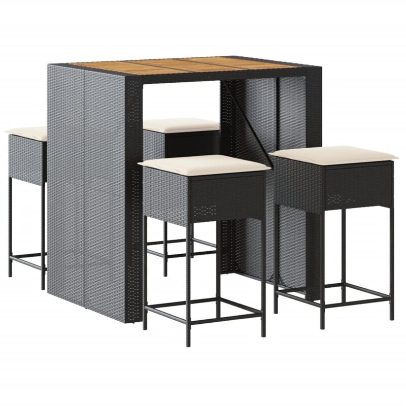 foto del prodotto vidaxl set bar da giardino 5 pz con cuscini in polyrattan nero