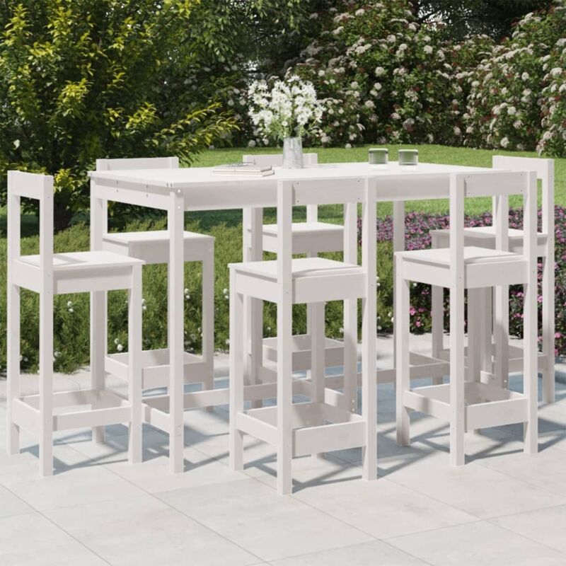 foto del prodotto vidaxl set bar da giardino 7 pz bianco in legno massello di pino