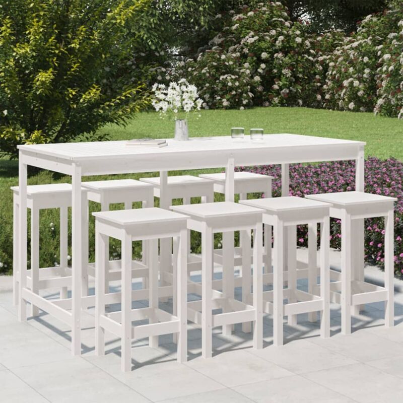 foto del prodotto vidaxl set bar da giardino 9 pz bianco in legno massello di pino