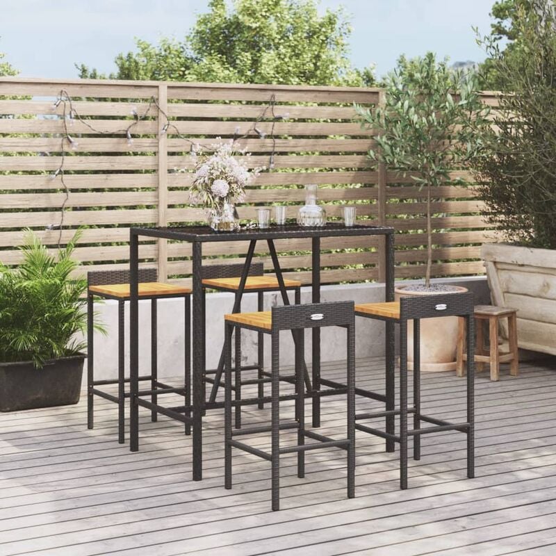 foto del prodotto vidaxl set bar giardino 5 pz nero polyrattan e legno massello acacia 118565
