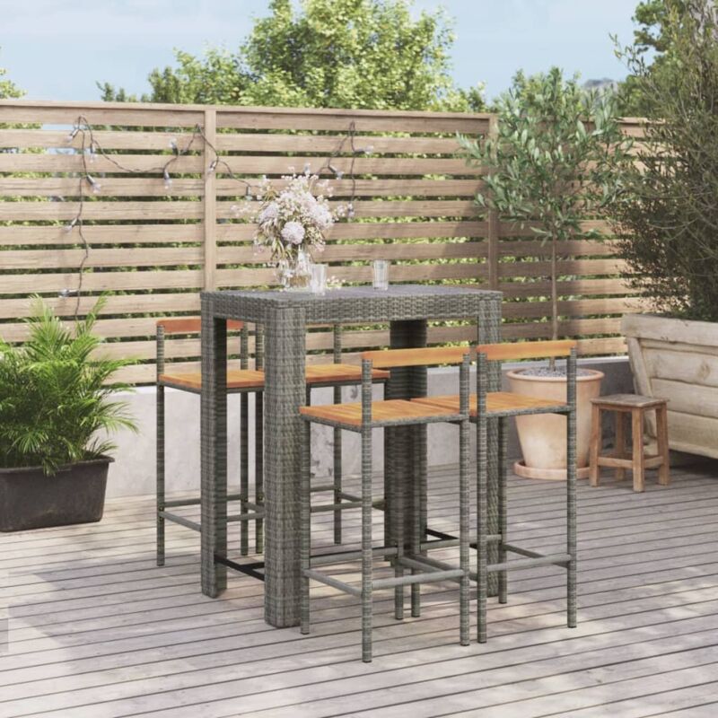foto del prodotto vidaxl set bar giardino 5pz grigio polyrattan e legno massello acacia
